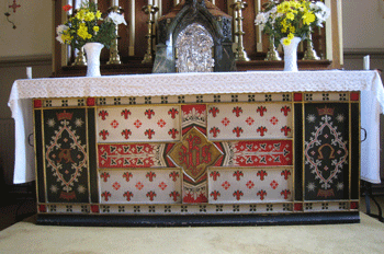 St Joseph’s church: wooden altar frontal by Pugin 1850